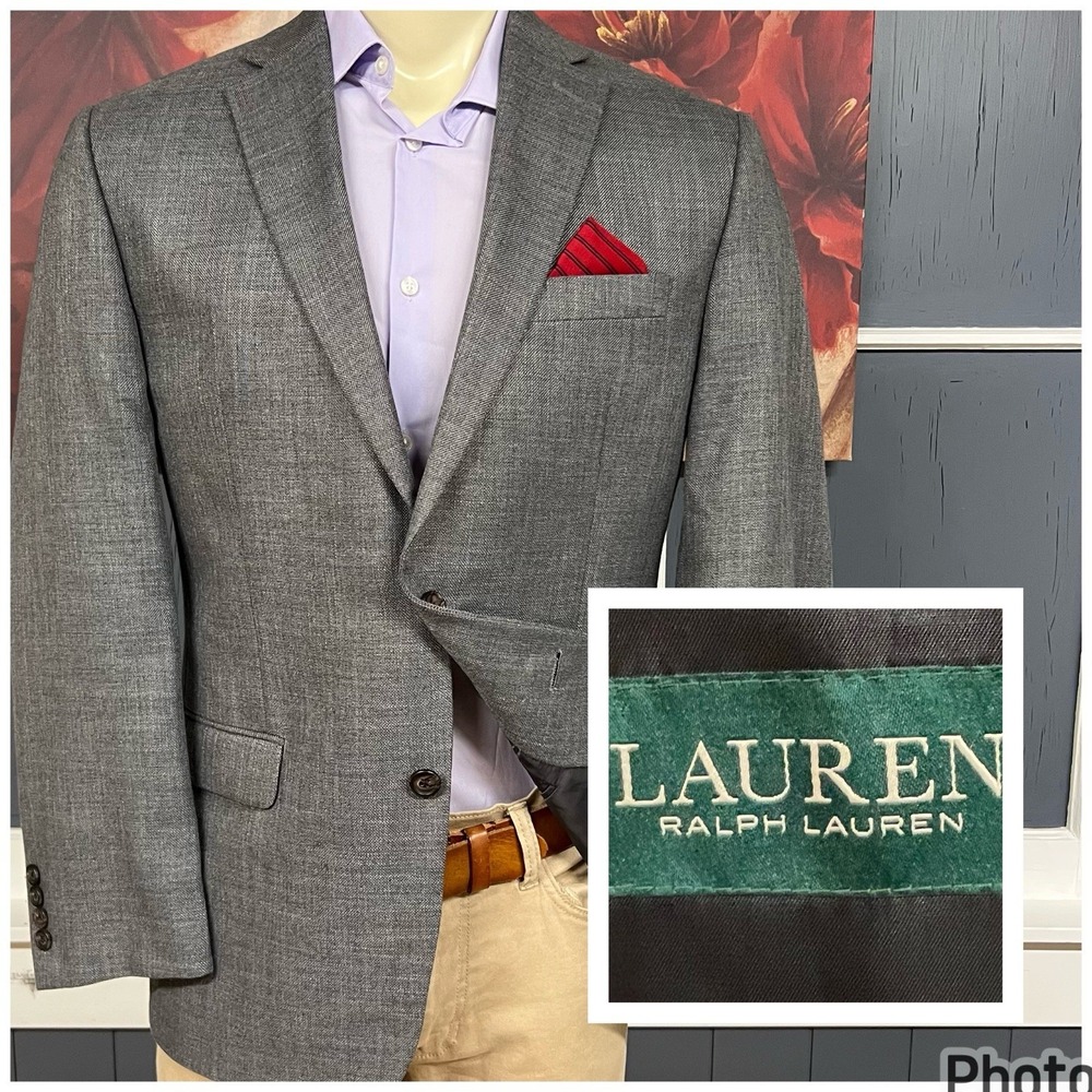 Lauren Ralph Lauren Blazer‎ Jacket Sport Coat Mens 40R Polyester Blend Gray
